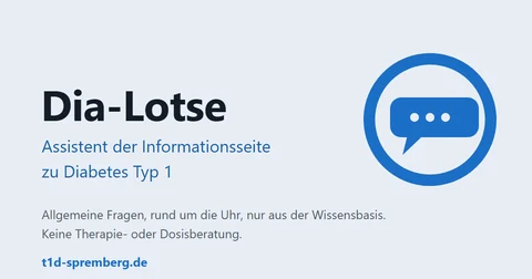 Blaue Sprechblase im Kreis mit dem Schriftzug Dia-Lotse, der Assistent der Informationsseite zu Diabetes Typ 1