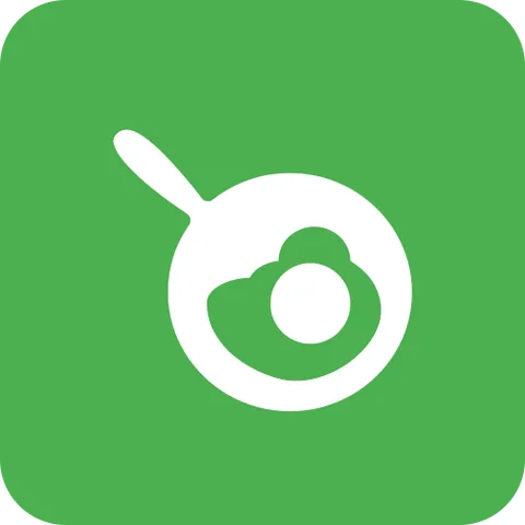 Grünes App-Symbol von KitchenHelper AI mit Pfanne und Spiegelei