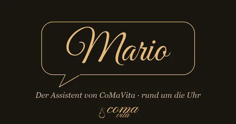 Goldene Sprechblase mit dem Schriftzug Mario, der Assistent von CoMaVita